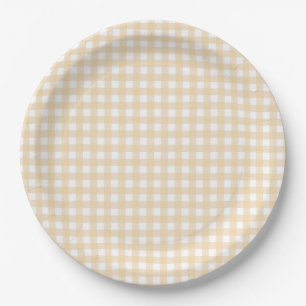 Faye en Lauren Herfst Gingham Beige Papieren Bordje