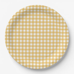 Faye en Lauren Herfst Yellow Gingham Papieren Bordje