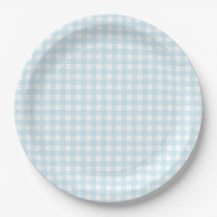 Faye en Lauren Light Blue Gingham Papieren Bordje