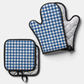 Faye en Lauren Navy Blue Gingham Ovenwant & Pannenlap Set (Voorkant / Achterkant)