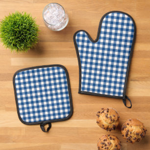 Faye en Lauren Navy Blue Gingham Ovenwant & Pannenlap Set