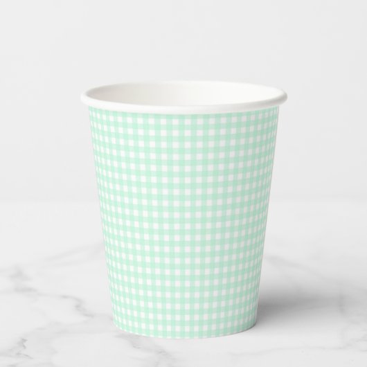 Faye en Lauren Pastel Gingham Green Papieren Bekers (Achterkant)