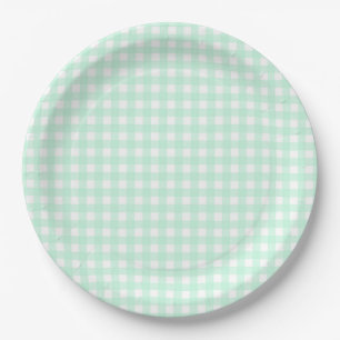 Faye en Lauren Pastel Gingham Green Papieren Bordje