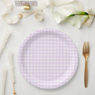 Faye en Lauren Pastel Paars Gingham Papieren Bordje