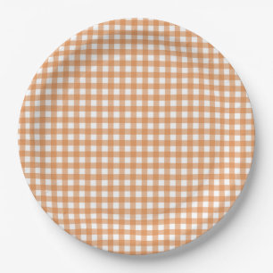 Faye en Lauren Sinaasappel Gingham Papieren Bordje