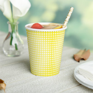 Faye Yellow Gingham Paper Cups Papieren Bekers