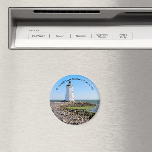 Fayerweather Island Lighthouse CT Round Magnet (In Situ (Lave-vaisselle))