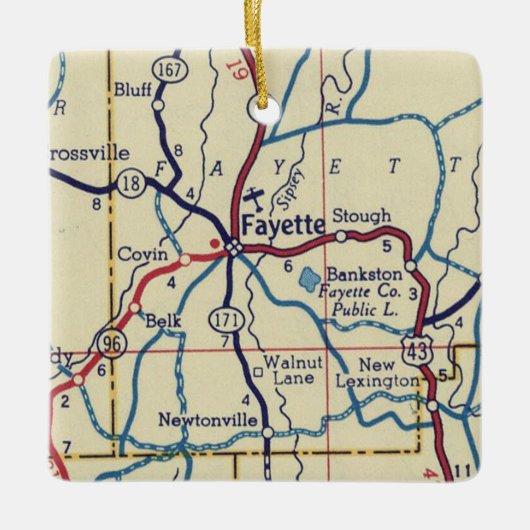 Fayette AL Map Keramisch Ornament (Voorkant)