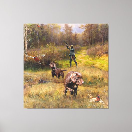 Fazant jacht met een Pudelpointers Canvas Afdruk (Voorkant)