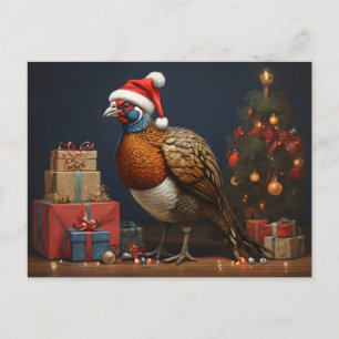 Fazant met kerstboom en cadeaus briefkaart