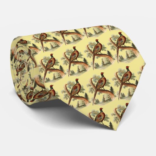  fazant op vertakking met Trees Tekenkleur Stropdas (Opgerold)