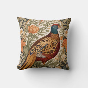 Fazant Vintage Bloem William Morris Geïnspireerd Kussen
