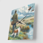 Fazantenjager met hond wandklok voor wilde dieren vierkante klok (Hoek)