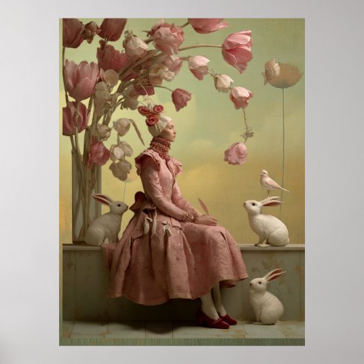 *~* FD2 22 Surreal Bird Flowers Rabbit Fantasy Poster (Voorkant)