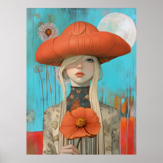 *~* FD2 Bloemige Herfst Meisje Herfst Hoed Retro 2 Poster