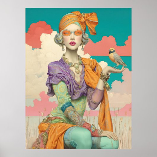FD2 Bohemian Boho Summer Glam Woman Bird 41 Poster (Voorkant)