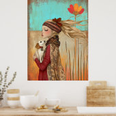 *~* FD2 Dog Fall Whimsical Girl Autumn Retro 15 Poster (Keuken)