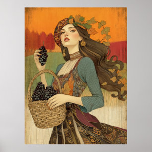 *~* FD2 Herfst Meisje Herfst Retro Druiven 5 Poster