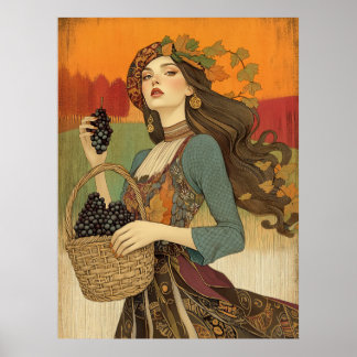 *~* FD2 Herfst Meisje Herfst Retro Druiven 5 Poster