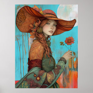 *~* FD2  Herfst Meisje Retro Bloem Hoed  21 Poster