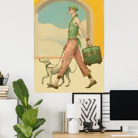 FD2 Koffer Kleurrijke Boho MAN Hond 33 Poster (Thuiskantoor)