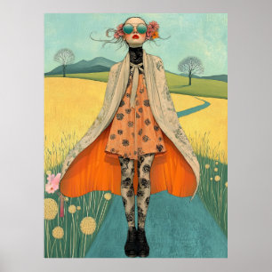 FD2 Retro Whimsical Meisjeskunst Vintage Bloemen 1 Poster