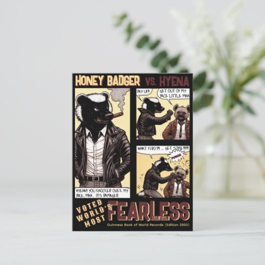 FEARLESS Honey Badger Vecht een Hyena Briefkaart (Staand voorkant)
