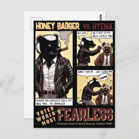 FEARLESS Honey Badger Vecht een Hyena Briefkaart (Voorkant / Achterkant)