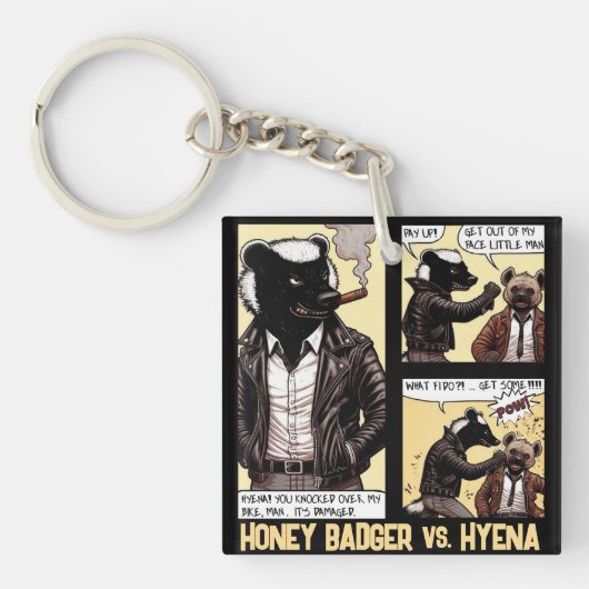 FEARLESS Honey Badger Vecht een Hyena Sleutelhanger (Voorkant)