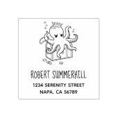 Fearsome Octopus Guarding Treasure Chest Address Rubberstempel (Afrduk)