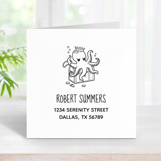 Fearsome Octopus Guarding Treasure Chest Address Rubberstempel