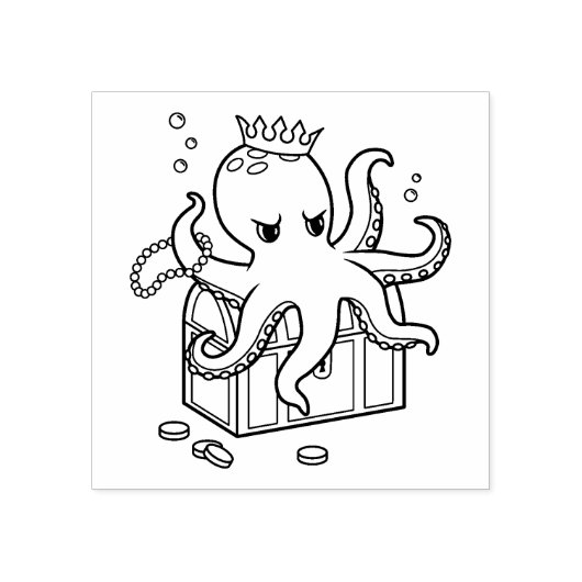 Fearsome Octopus Guarding Treasure Chest Rubberstempel (Afrduk)