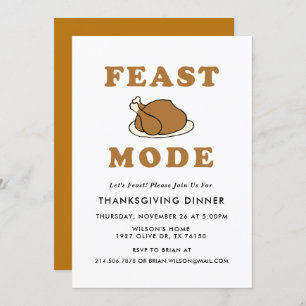 Feast Mode Thanksgiving Dinner Party Invitation Kaart