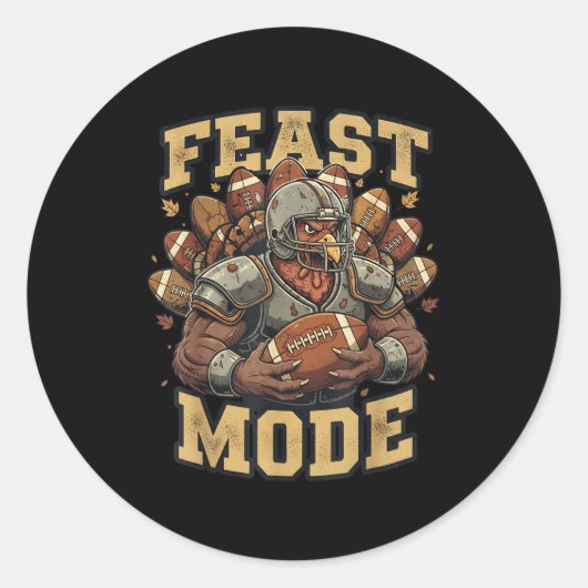 Feast Mode Turkey Football Thanksgiving Funny Vint Ronde Sticker (Voorkant)