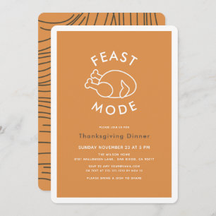 Feast Mode Turkey Oranje Thanksgiving Dinner Kaart