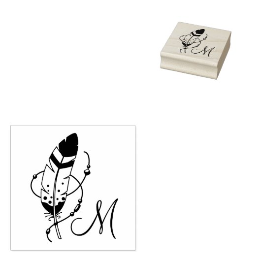 Feather Beads Tribal Boho Amulet Monogram Rubberstempel (Gestempeld)