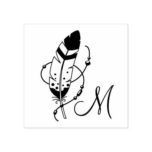 Feather Beads Tribal Boho Amulet Monogram Rubberstempel (Afrduk)