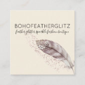 Feather Boho Glitter beige Elegant Vierkante Visitekaartje (Voorkant)