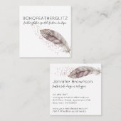Feather Boho Glitter Simple Elegant Vierkante Visitekaartje (Voorkant / Achterkant)