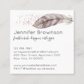 Feather Boho Glitter Simple Elegant Vierkante Visitekaartje (Achterkant)