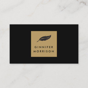Feather Logo op zwart/goud voor schrijvers en aute Visitekaartje