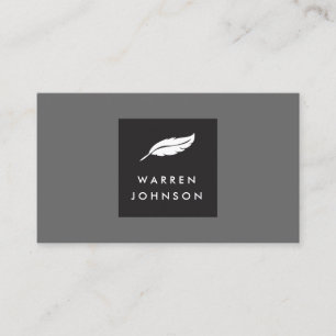 Feather Logo op zwart/grijs voor schrijvers en aut Visitekaartje