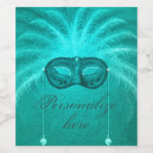 Feather maskerade masker elegant blauwgroen deco wijn etiket (Enkel label)