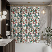 Feather Pattern Curtain Tribal Ethnic Bath Style Douchegordijn