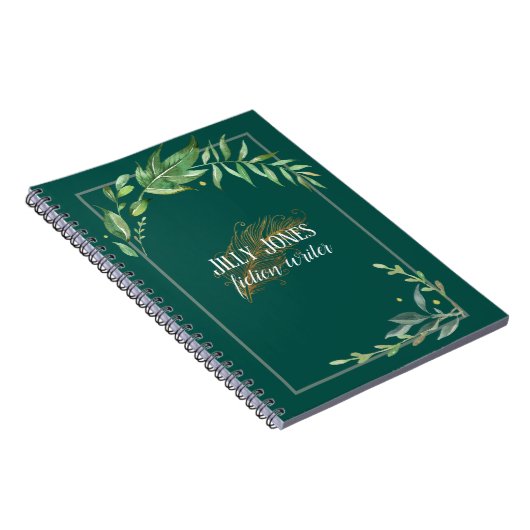 Feather Pen & Leafy Lijst in Spruce Groen Notitieboek (Rechterzijde)