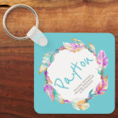 Feather watercolor name meaning aqua Payton Sleutelhanger (Voorkant)
