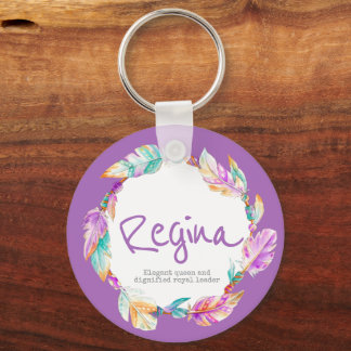 Feather watercolor name meaning aqua Regina Sleutelhanger