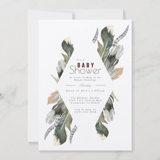 Feather Waterverf | Boho Baby shower Uitnodigen Kaart (Voorkant)