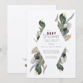 Feather Waterverf | Boho Baby shower Uitnodigen Kaart (Voorkant / Achterkant)