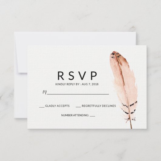 Feather Waterverf RSVP-kaart RSVP Kaartje (Voorkant)